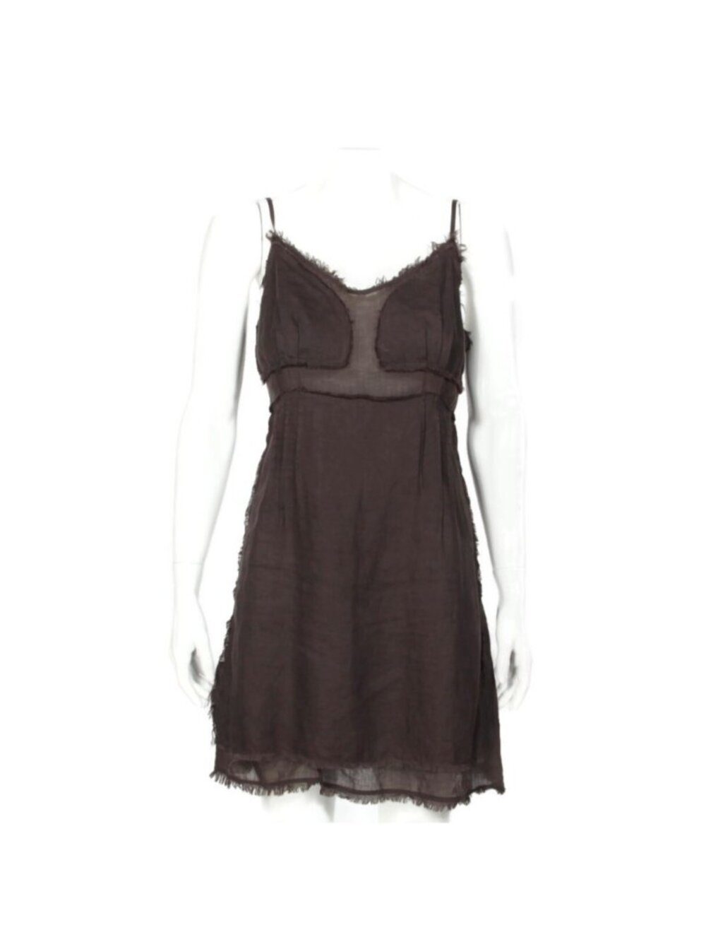 Vtg Y2K Miss Sixty Brown Sheer Cut Out Linen Cotton Rough Hem Dress sz S /003